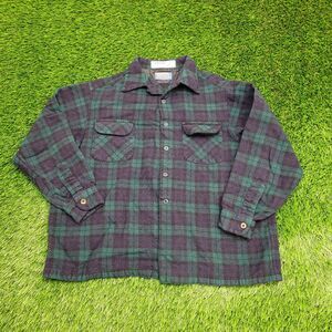Vintage 70s Pendleton Plaid Button Shirt XL 24x24 Boxy Green